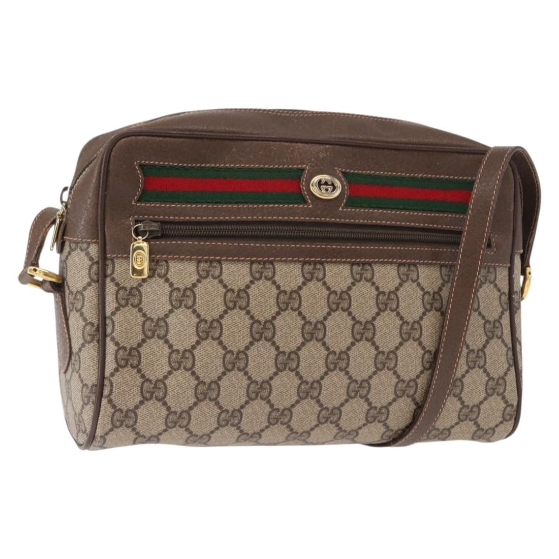 GUCCI GG Supreme Sherry Shoulder Bag PVC Beige Gold 56 02 088 Auth: GUCCI GG Supreme Sherry Shoulder Bag PVC Beige Gold 56 02 088 Auth This elegant GUCCI GG Supreme Web Sherry Line Shoulder Bag is a stunning accessory made from high-quality PVC leather and GG canvas.