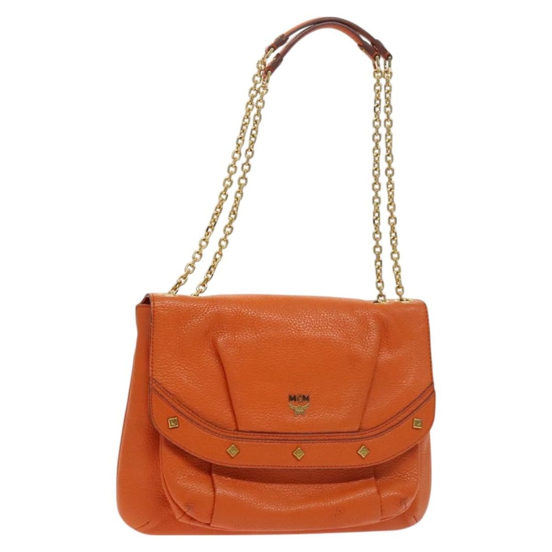 MCM Leather Studs Chain Shoulder Bag Orange Gold Authentic (1 of 18)