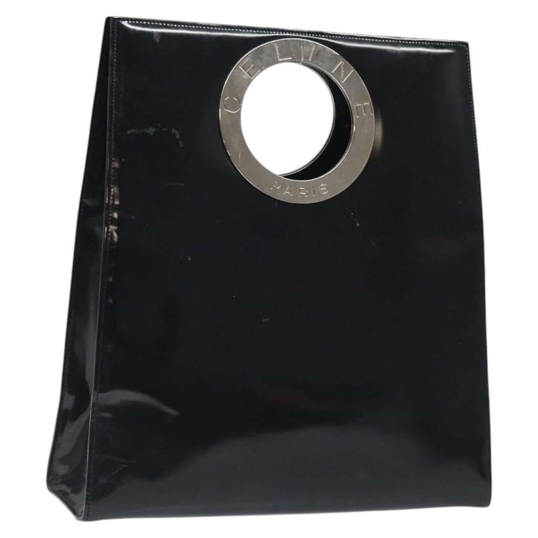 Authentic CELINE Black Silver Enamel Hand Bag Made in Italy: Authentic CELINE Black Silver Enamel Hand Bag Made in Italy This authentic CELINE hand bag is crafted from high-quality enamel, featuring an elegant black and silver exterior. With approximate dimensi