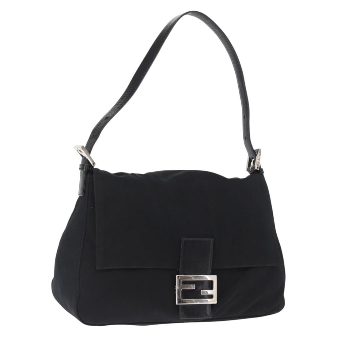 Fendi Mamma Baguette Black Nylon Shoulder Bag with Silver Accents (1 of 18)