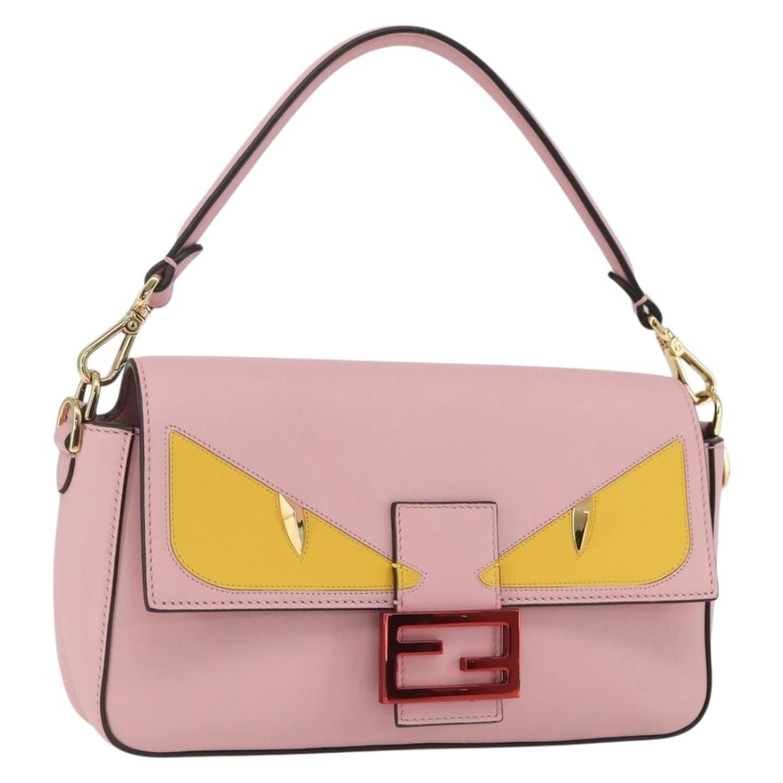 Fendi Mamma Baguette Monster Pink Gold Leather Shoulder Bag with Dust Bag: Fendi Mamma Baguette Monster Pink Gold Leather Shoulder Bag with Dust Bag This FENDI Monster Mamma Baguette shoulder bag features a pink and gold leather exterior, offering a distinctive and stylish l