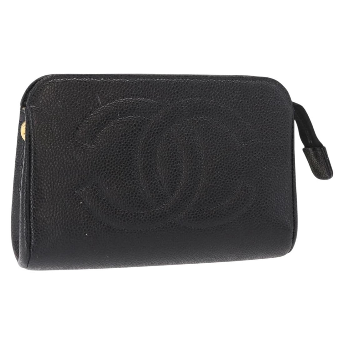 Black Caviar Leather Chanel Pouch with Gold Tone CC Logo (1 of 18)