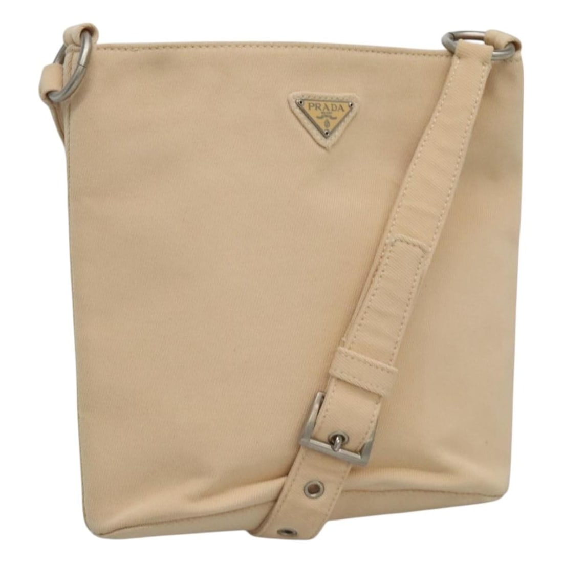 PRADA Beige Canvas Shoulder Bag Made in Italy with Dust Bag: PRADA Beige Canvas Shoulder Bag Made in Italy with Dust Bag This authentic PRADA shoulder bag is crafted from durable beige canvas, combining elegance with practicality. Designed for everyday use, it