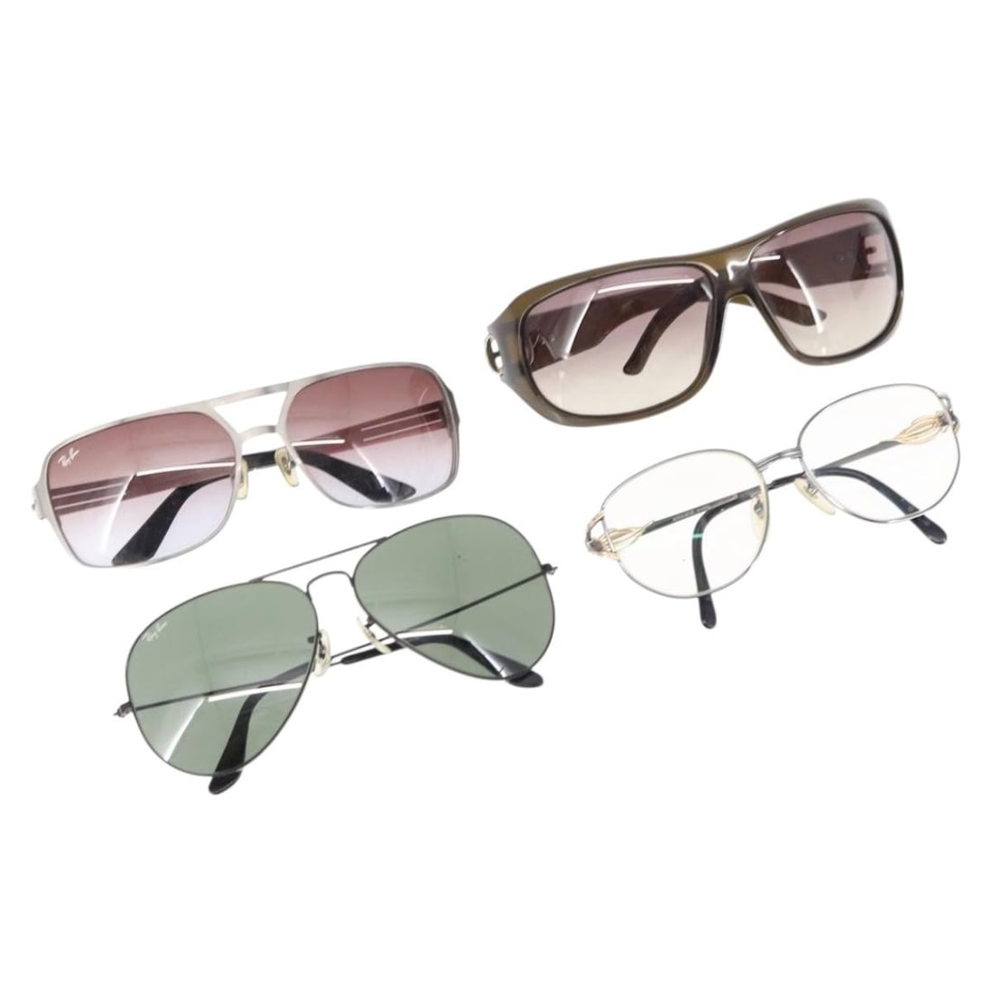 Ray-Ban Black Plastic Sunglasses Set of 4 Authentic: Ray-Ban Black Plastic Sunglasses Set of 4 Authentic This set features four pairs of sunglasses from renowned brands Ray-Ban, Celine, and Gucci, presented in a stylish black color. Made from durable pl