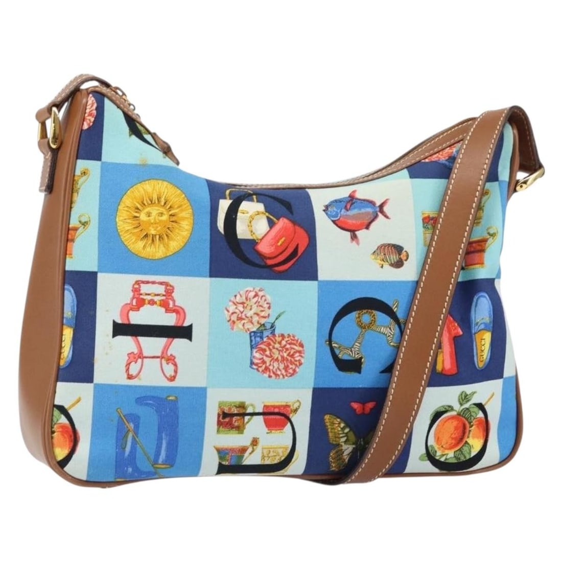 Gold and Blue Canvas Gucci Shoulder Bag Italy Model 166668 (1 of 18)