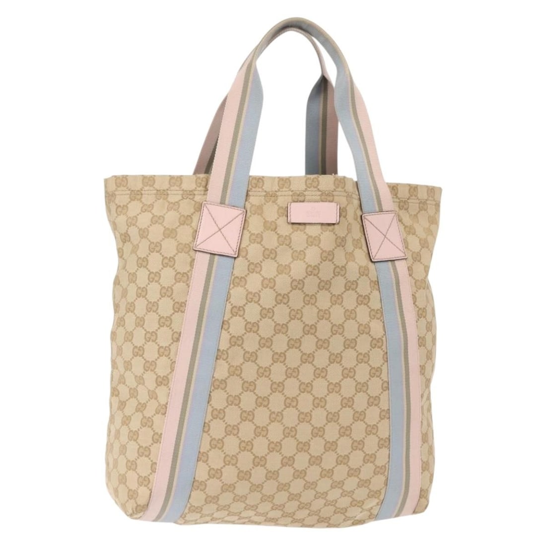 GUCCI GG Canvas Sherry Line Tote Bag Beige Pink Blue Auth 189669 (1 of 18)