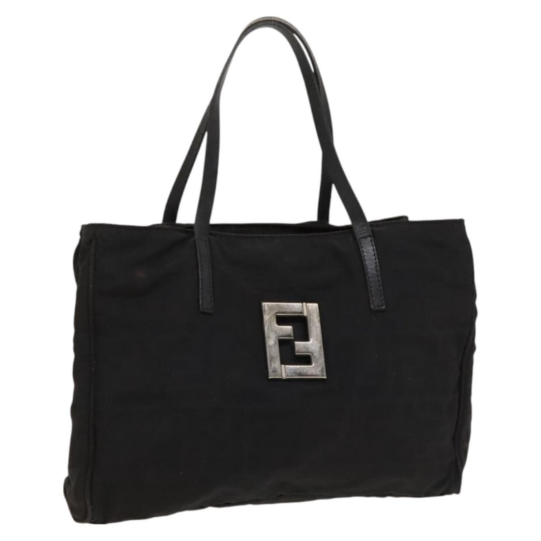 FENDI Zucca Canvas Hand Bag Black Silver Nylon Italy Auth 126764: FENDI Zucca Canvas Hand Bag Black Silver Nylon Italy Auth 126764 This authentic FENDI Zucca Canvas Hand Bag is a chic accessory featuring a stylish black and silver design. Crafted from durable nylon,