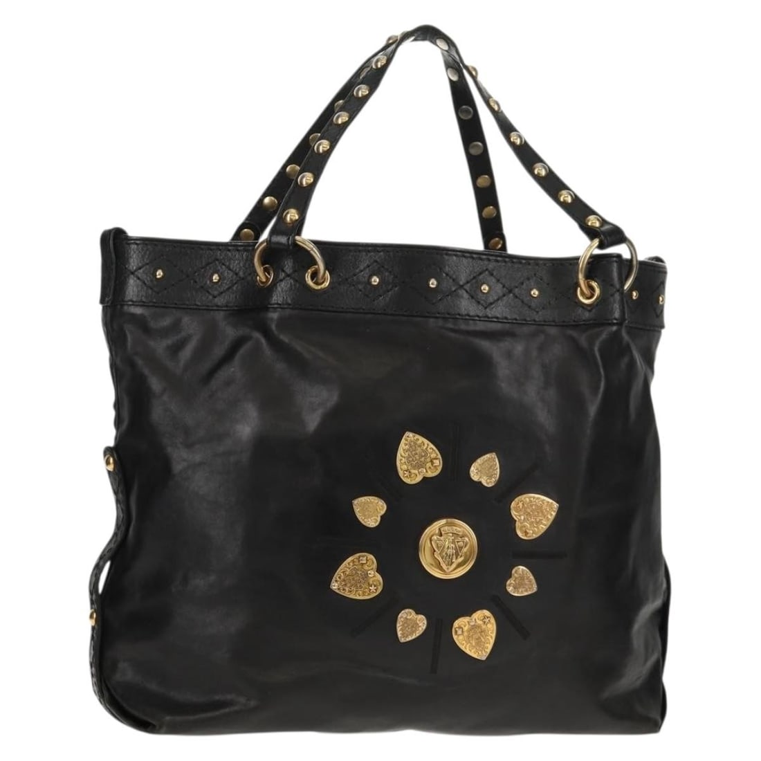 GUCCI 211959 Leather Tote Bag Black Gold Authentic Italy: GUCCI 211959 Leather Tote Bag Black Gold Authentic Italy This authentic GUCCI Tote Bag showcases a sophisticated blend of black leather with gold accents, exemplifying the brand's luxurious style. Mad