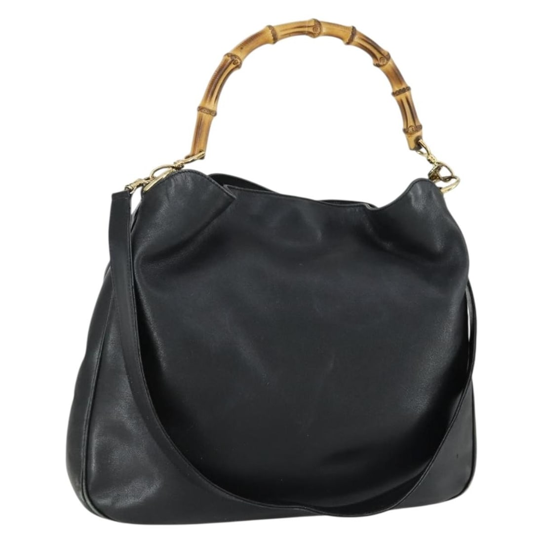 Gucci Bamboo Leather Black Gold 2way Handbag With Shoulder Strap 001 2854 1577 (1 of 18)