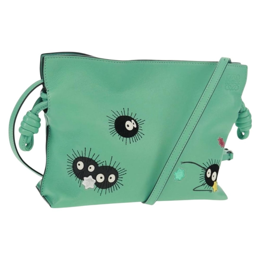 Shoulder Bag by LOEWE Studio Ghibli Totoro Soot Sprites Mint Green Leather: Shoulder Bag by LOEWE Studio Ghibli Totoro Soot Sprites Mint Green Leather This is a LOEWE x Studio Ghibli My Neighbor Totoro Soot Sprites shoulder bag crafted from mint green leather with gold accent