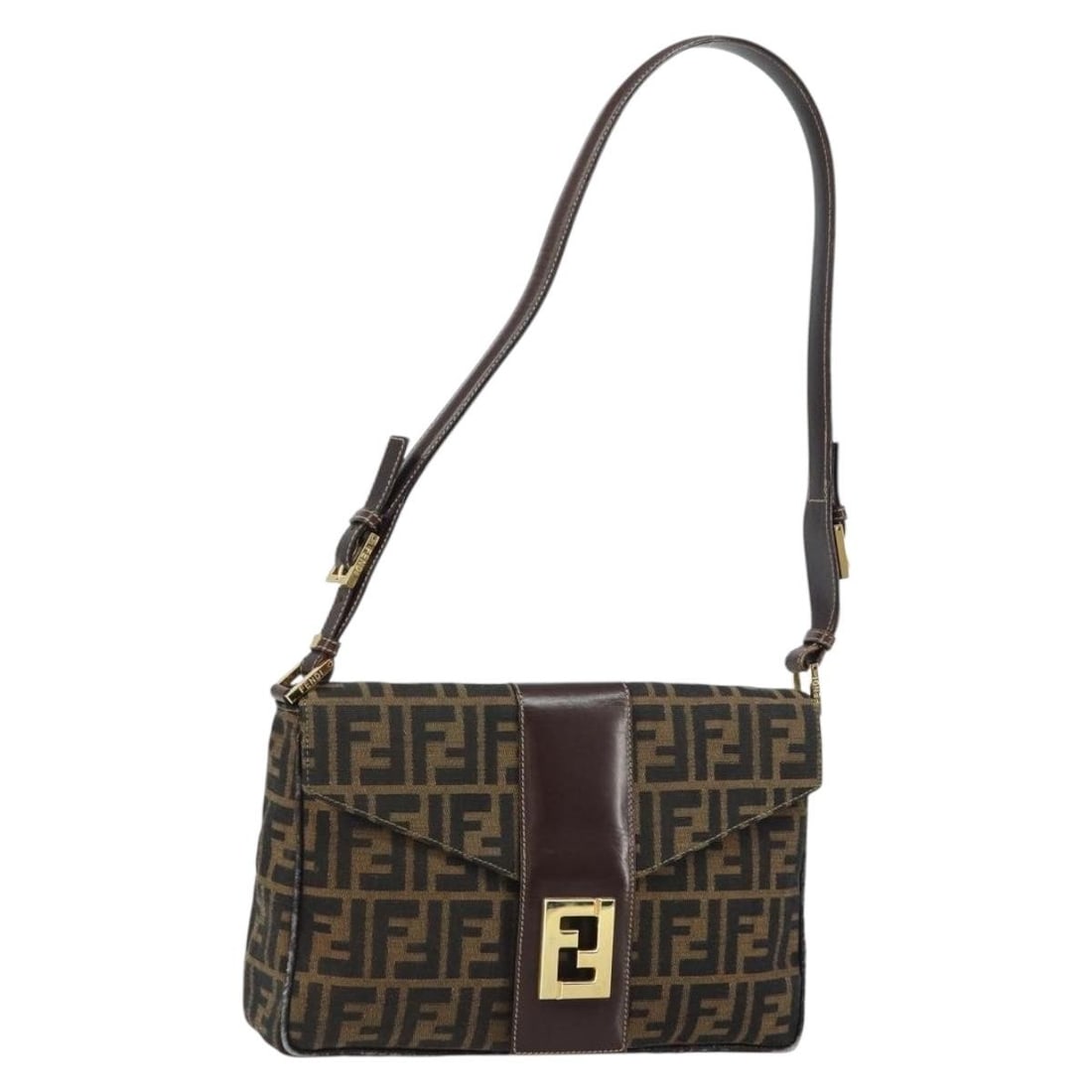 Fendi Zucca Canvas Brown and Black Shoulder Bag from France: Fendi Zucca Canvas Brown and Black Shoulder Bag from France This FENDI Zucca Canvas shoulder bag features a brown and black exterior with the iconic Zucca pattern. Crafted in France, the bag is made f