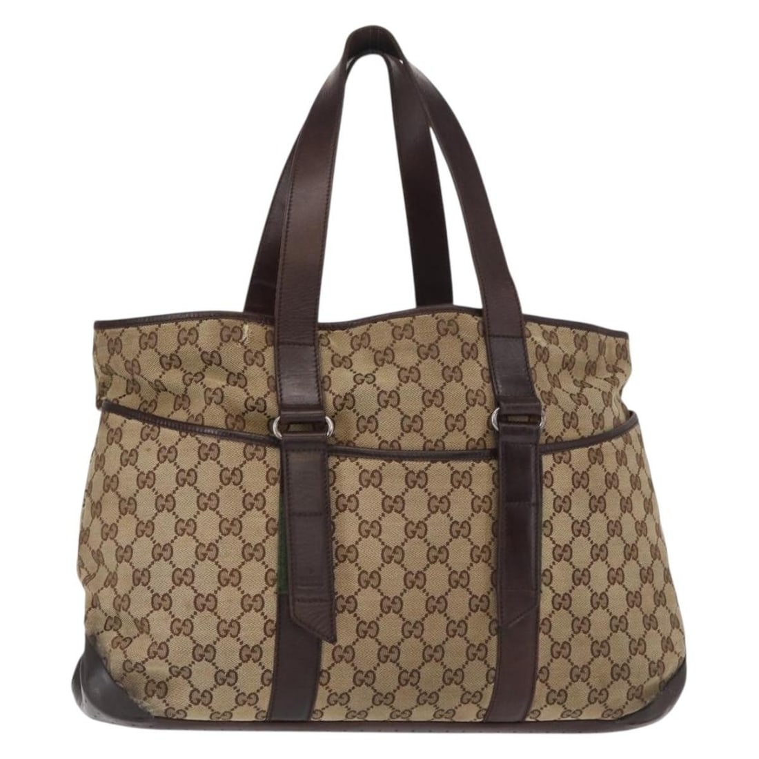 Gucci Beige Silver GG Canvas Tote Bag Model 153238 Italy: Gucci Beige Silver GG Canvas Tote Bag Model 153238 Italy This is a GUCCI GG Canvas tote bag featuring a beige and silver color scheme. The bag is crafted from GG canvas and includes leather trim. It o
