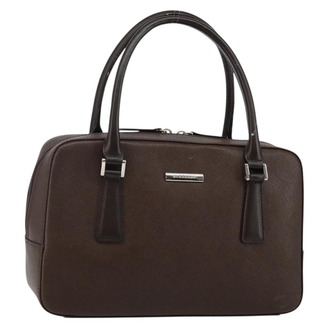 BURBERRY Leather Hand Bag Brown Silver Authentic AM9046: BURBERRY Leather Hand Bag Brown Silver Authentic AM9046 Embrace classic style with this BURBERRY Hand Bag, expertly crafted from luxurious leather in a rich brown and silver color combination. This sp