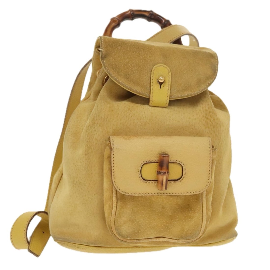 GUCCI Bamboo Suede Leather Backpack Yellow Gold 003 2058 0030 Authentic (1 of 18)