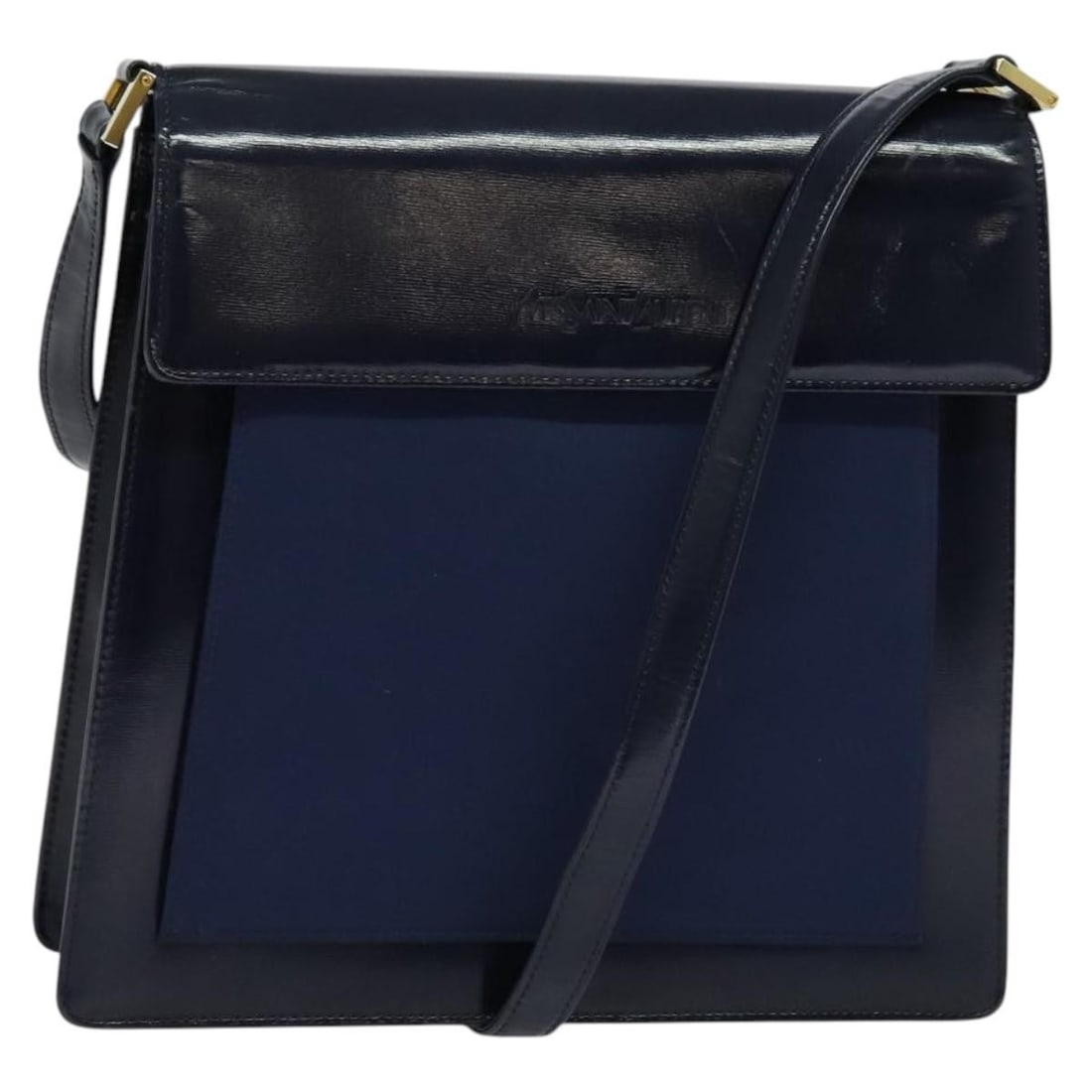 SAINT LAURENT Blue Gold Leather Shoulder Bag with Adjustable Strap: SAINT LAURENT Blue Gold Leather Shoulder Bag with Adjustable Strap This SAINT LAURENT Shoulder Bag is crafted from high-quality leather in a striking blue and gold color combination. Measuring approxi