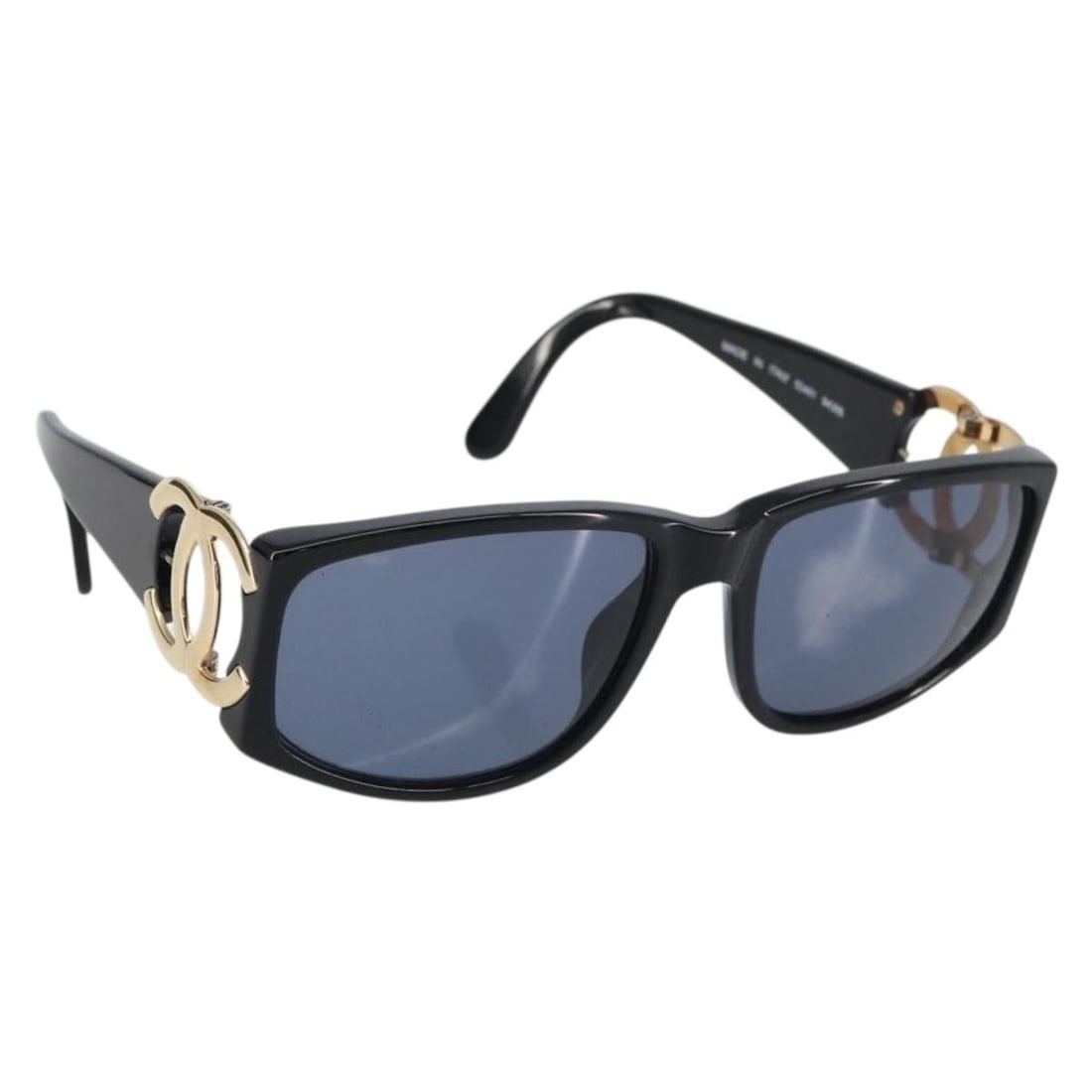 CHANEL Black Plastic Sunglasses with Authenticity Code: CHANEL Black Plastic Sunglasses with Authenticity Code Elevate your style with these authentic CHANEL sunglasses, crafted in Italy. Featuring a sleek black plastic frame, these sunglasses combine eleg