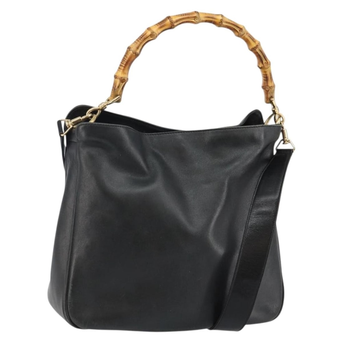 Authentic GUCCI Bamboo Hand Bag Black Leather Gold 001 1998 1638: Authentic GUCCI Bamboo Hand Bag Black Leather Gold 001 1998 1638 This exquisite GUCCI Bamboo Hand Bag showcases a sophisticated blend of black leather with gold accents. Crafted in Italy, this stylish