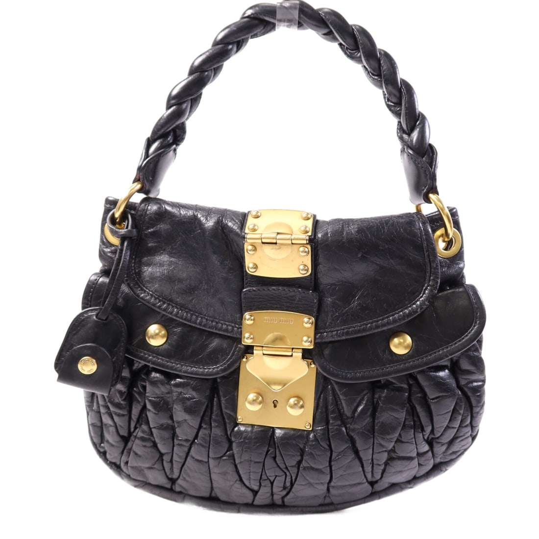 Miu Miu Coffer Black Calfskin Leather Shoulder Bag with Gold Hardware (1 of 16)