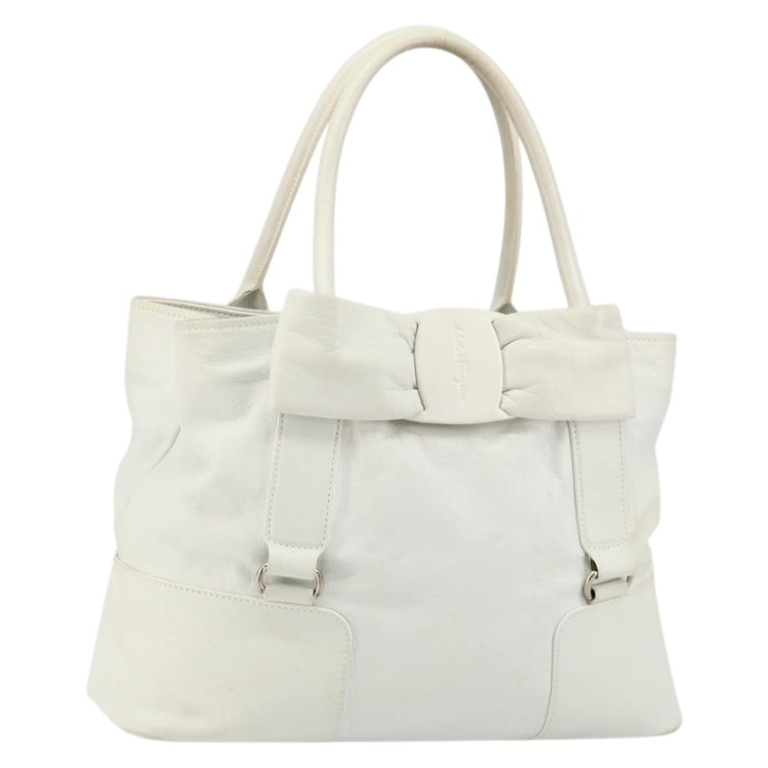 Salvatore Ferragamo Vala Tote Bag Leather White Gold Italy Auth BA6591 (1 of 18)