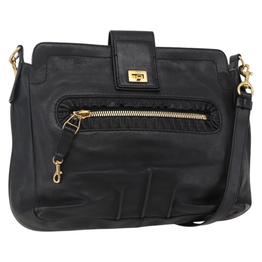 Chloe Black Gold Leather Shoulder Bag Auth BA6170 (1 of 18)