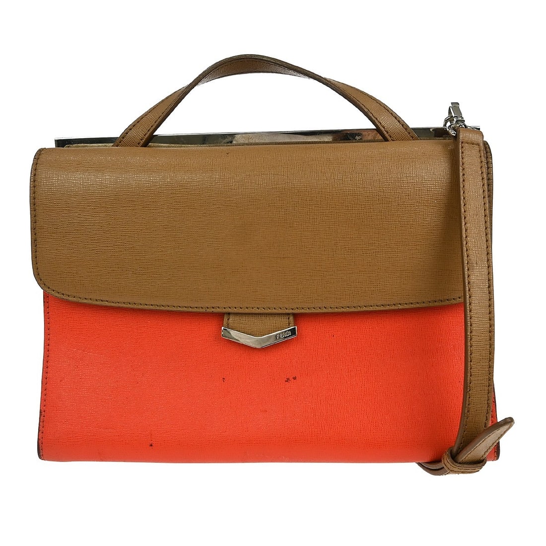 Fendi Demi Jour Canvas Shoulder Handbag Brown Red 8BT222-N5N: Fendi Demi Jour Canvas Shoulder Handbag Brown Red 8BT222-N5N This Fendi Demi Jour 2-way handbag features a brown canvas exterior with red accents and the Fendi logo. It is designed with a medium size,