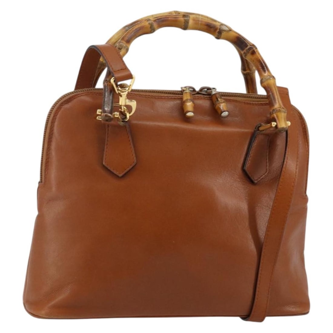 GUCCI 000 2296 0290 Bamboo Leather Hand Bag Brown Gold Authentic (1 of 18)
