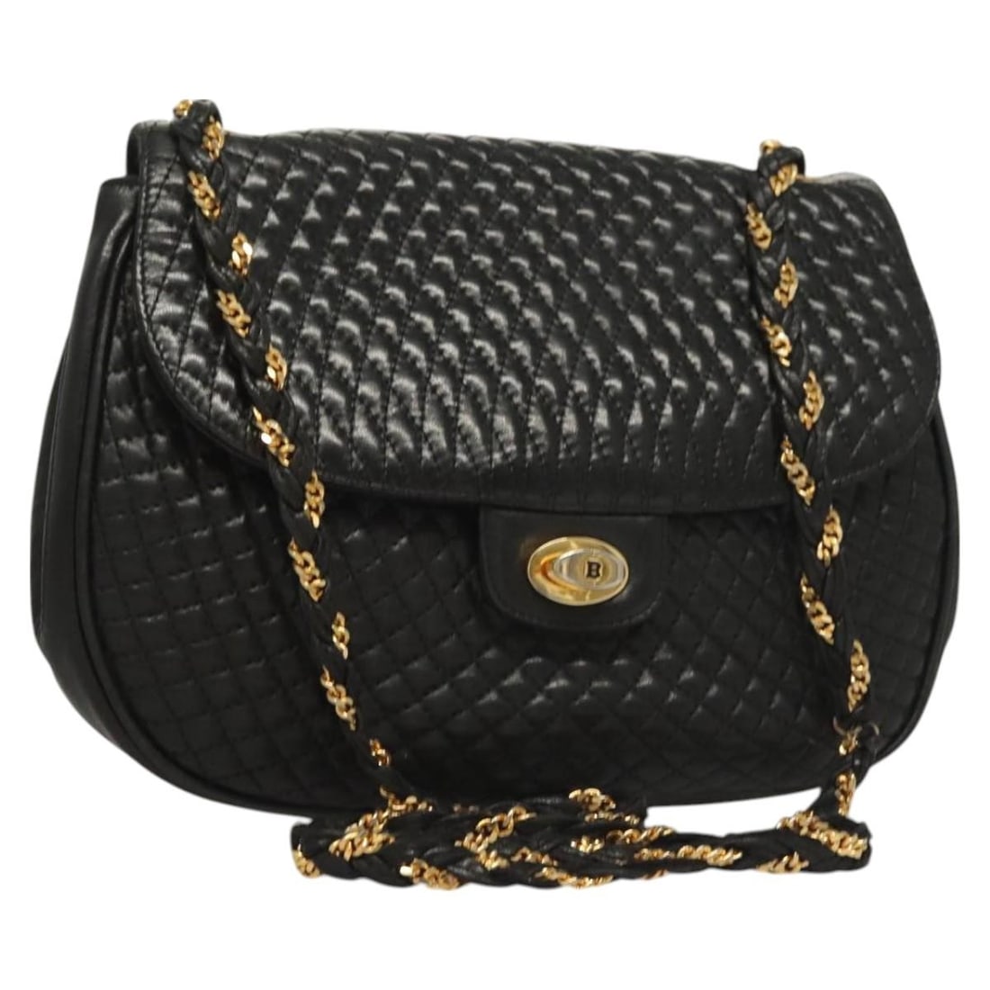 BALLY Black Leather Chain Shoulder Bag Gold Accents Made in Italy (1 of 18)