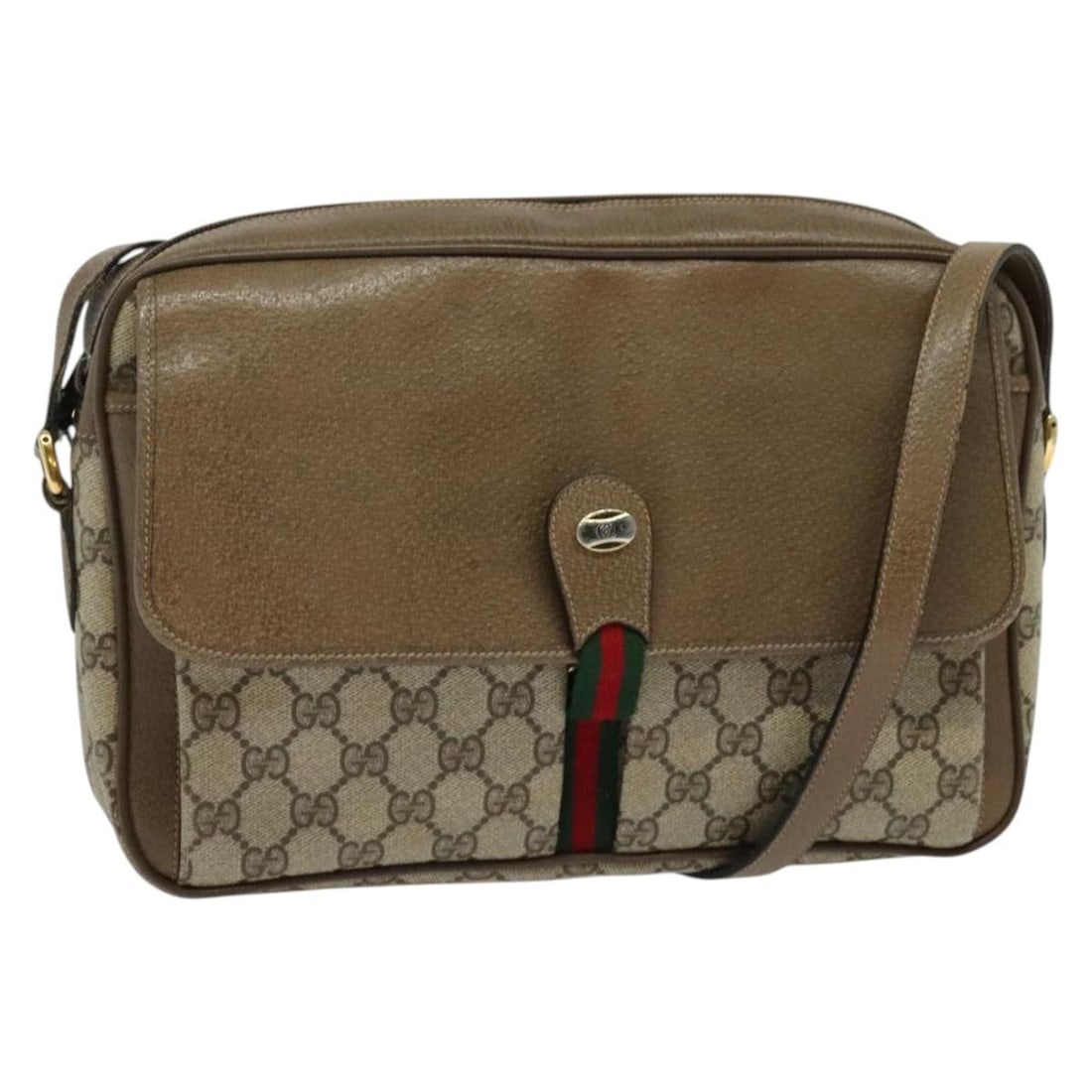 GUCCI GG Supreme Web Sherry PVC Shoulder Bag Beige Gold Made in Italy: GUCCI GG Supreme Web Sherry PVC Shoulder Bag Beige Gold Made in Italy This GUCCI GG Supreme Web Sherry Line Shoulder Bag features a stylish combination of beige and gold, crafted from durable PVC leat