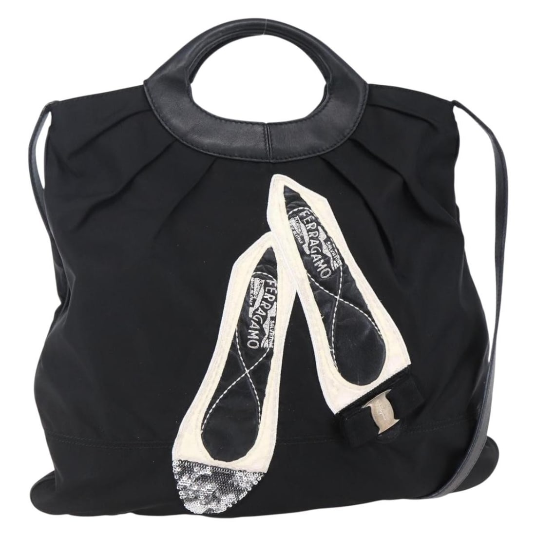 Salvatore Ferragamo Vala 2-Way Hand Bag Black Silver Nylon Auth: Salvatore Ferragamo Vala 2-Way Hand Bag Black Silver Nylon Auth Introducing the Salvatore Ferragamo Vala Hand Bag, a versatile 2-way accessory crafted from durable nylon with a sophisticated black and