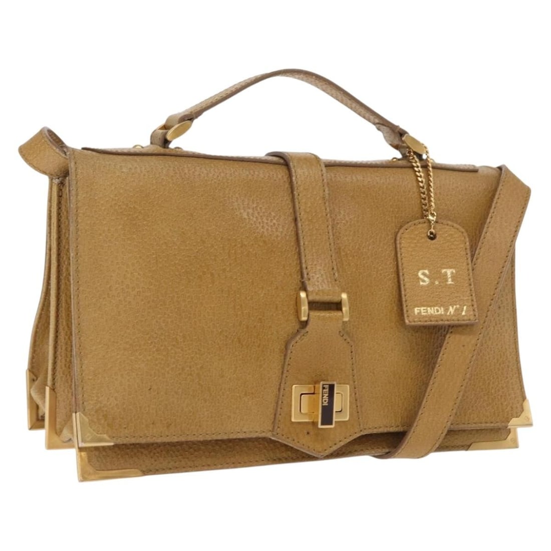 Fendi Brown Leather Two Way Shoulder and Handbag with Gold Accents: Fendi Brown Leather Two Way Shoulder and Handbag with Gold Accents This Fendi 2-way handbag is crafted from brown and gold leather and includes both a top handle and a detachable shoulder strap for ve