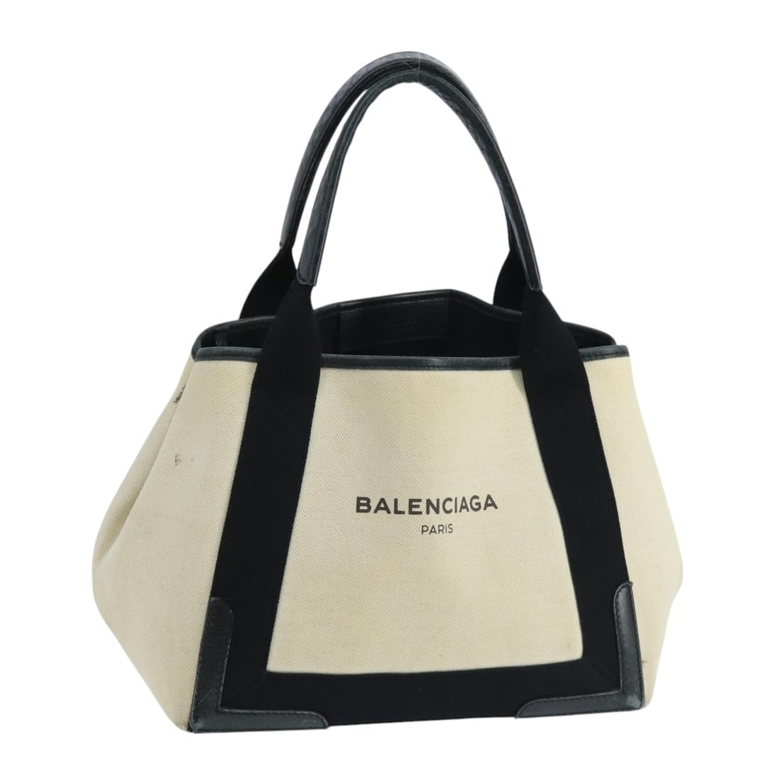 BALENCIAGA Navy Cabas S Tote Bag Canvas Beige Black Made in Italy 339933 Auth: BALENCIAGA Navy Cabas S Tote Bag Canvas Beige Black Made in Italy 339933 Auth This Balenciaga Navy Cabas S Tote Bag combines a stylish design with practicality. Made from durable canvas, it features a