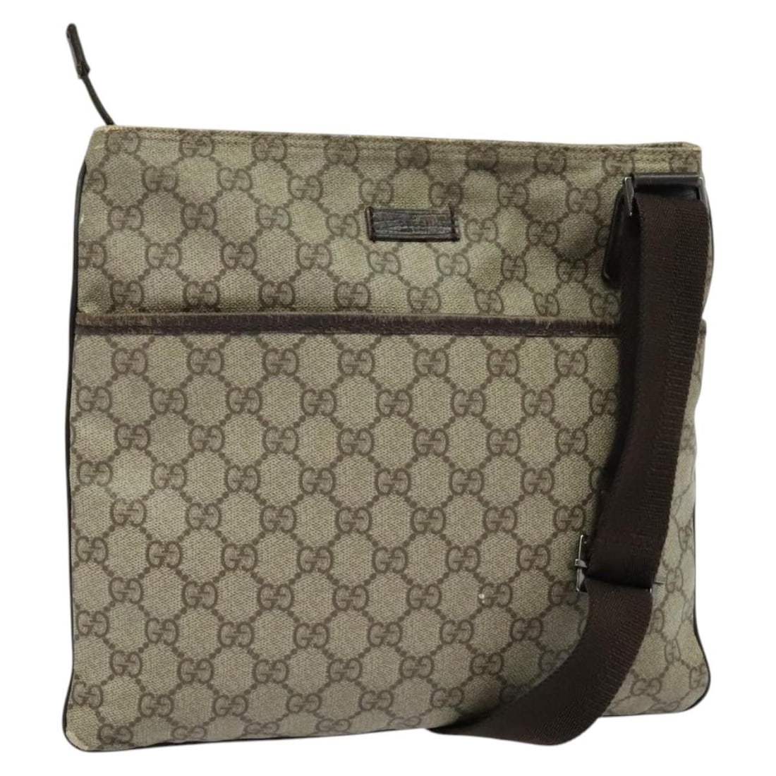 GUCCI GG Supreme Beige Gold PVC Shoulder Bag 141626 Auth Italy: GUCCI GG Supreme Beige Gold PVC Shoulder Bag 141626 Auth Italy This authentic GUCCI GG Supreme Shoulder Bag offers a stylish blend of functionality and luxury. Crafted from durable PVC leather, this s