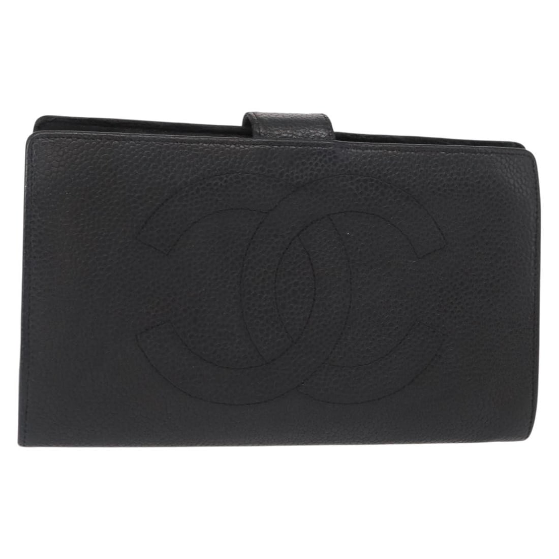 CHANEL COCO Mark Long Wallet Black Gold Caviar Skin Auth (1 of 18)