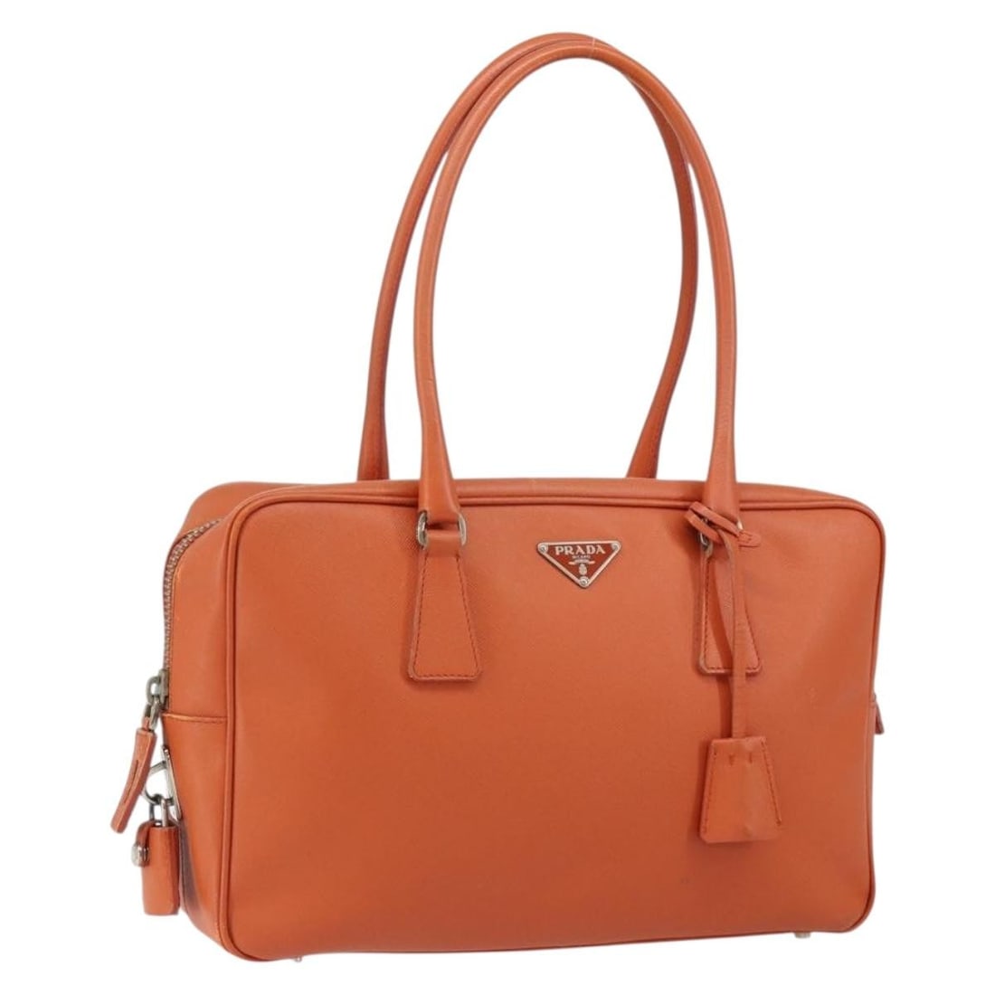 PRADA Orange Leather Shoulder Bag with Silver Accents Authenticated (1 of 18)