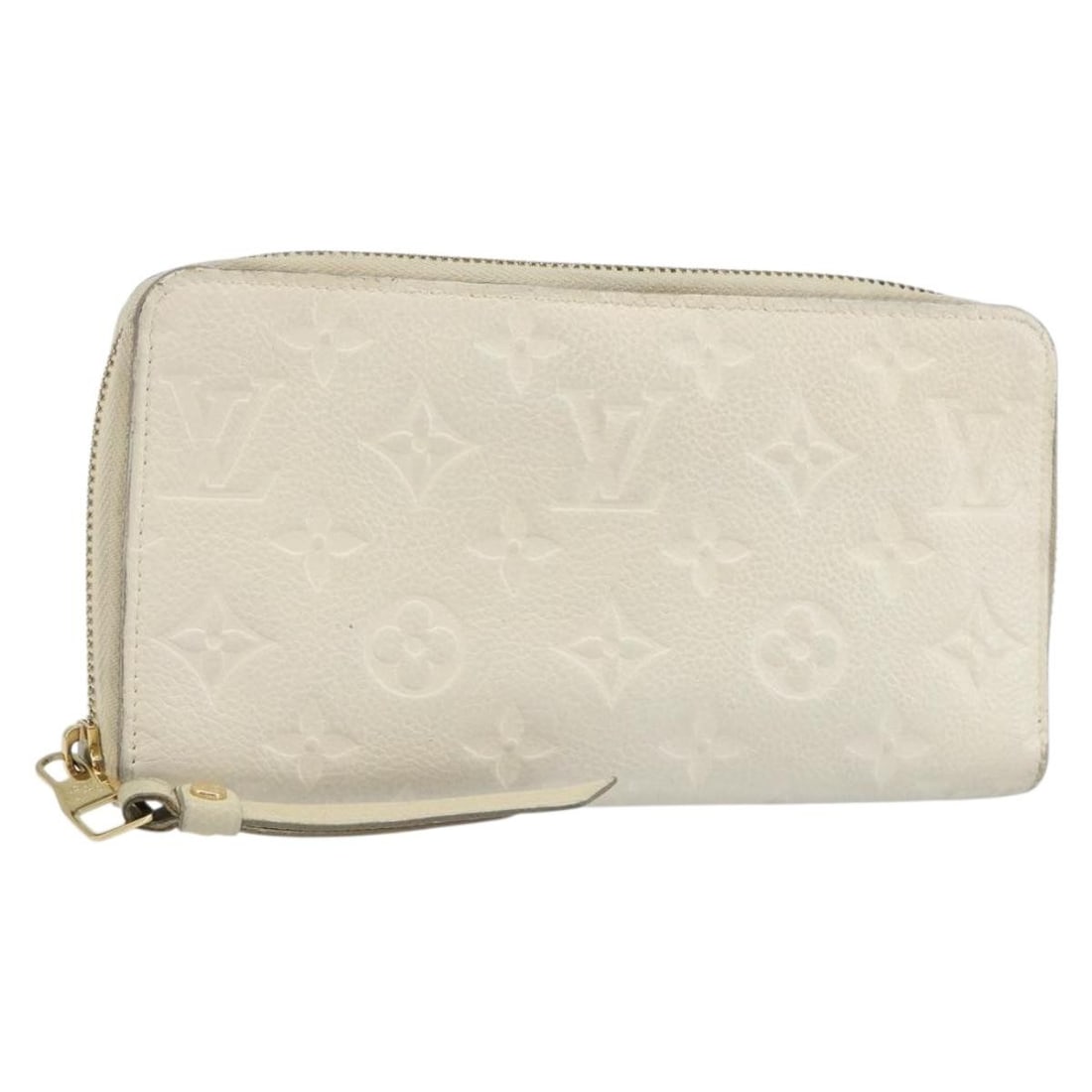 LOUIS VUITTON Empreinte Long Wallet M93437 White Leather Auth: LOUIS VUITTON Empreinte Long Wallet M93437 White Leather Auth This elegant Louis Vuitton Empreinte Portefeuille Secret Ron Wallet in a pristine white hue is crafted from luxurious Monogram Empreinte L
