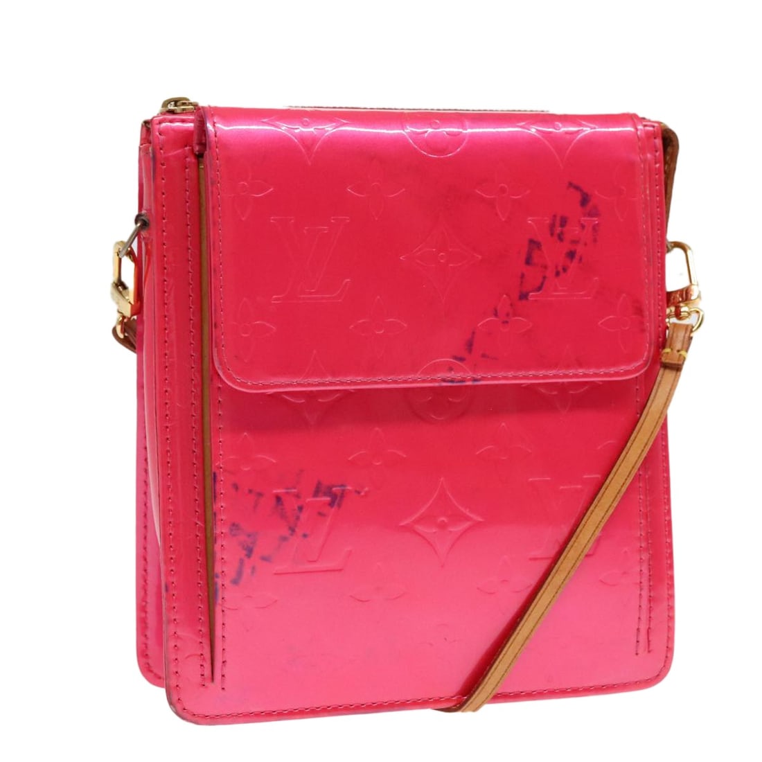 LOUIS VUITTON Monogram Vernis Motto Pouch Fuchsia Pink M91225 Patent Leather (1 of 18)