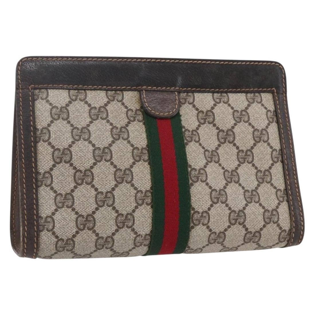 GUCCI GG Supreme Sherry Line Clutch Bag Beige Gold PVC Auth 41 014 2125 23 (1 of 16)