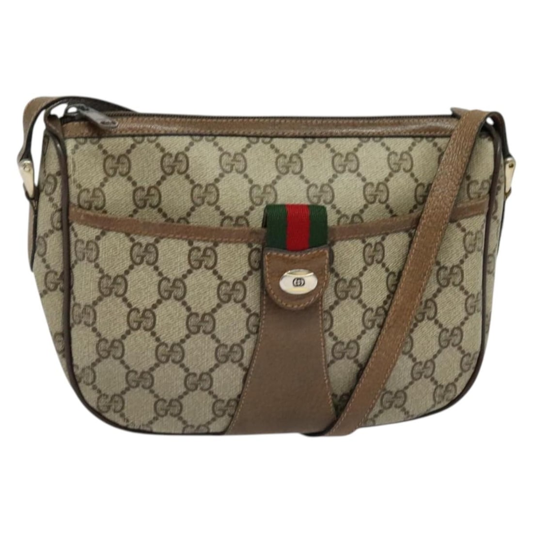 GUCCI GG Supreme Web Sherry Line Shoulder Bag Beige Gold PVC Auth 89 02 032: GUCCI GG Supreme Web Sherry Line Shoulder Bag Beige Gold PVC Auth 89 02 032 Introducing the GUCCI GG Supreme Web Sherry Line Shoulder Bag, a sophisticated accessory that seamlessly blends style and fu