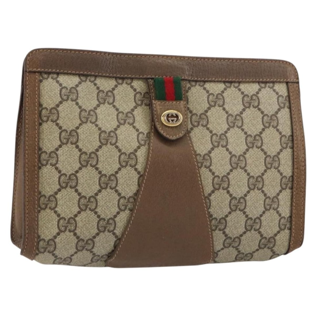 GUCCI GG Supreme Sherry Line Beige Gold PVC Clutch Bag 89 01 032 Auth: GUCCI GG Supreme Sherry Line Beige Gold PVC Clutch Bag 89 01 032 Auth Elevate your accessory collection with this authentic GUCCI GG Supreme Web Sherry Line Clutch Bag, crafted from durable PVC leathe