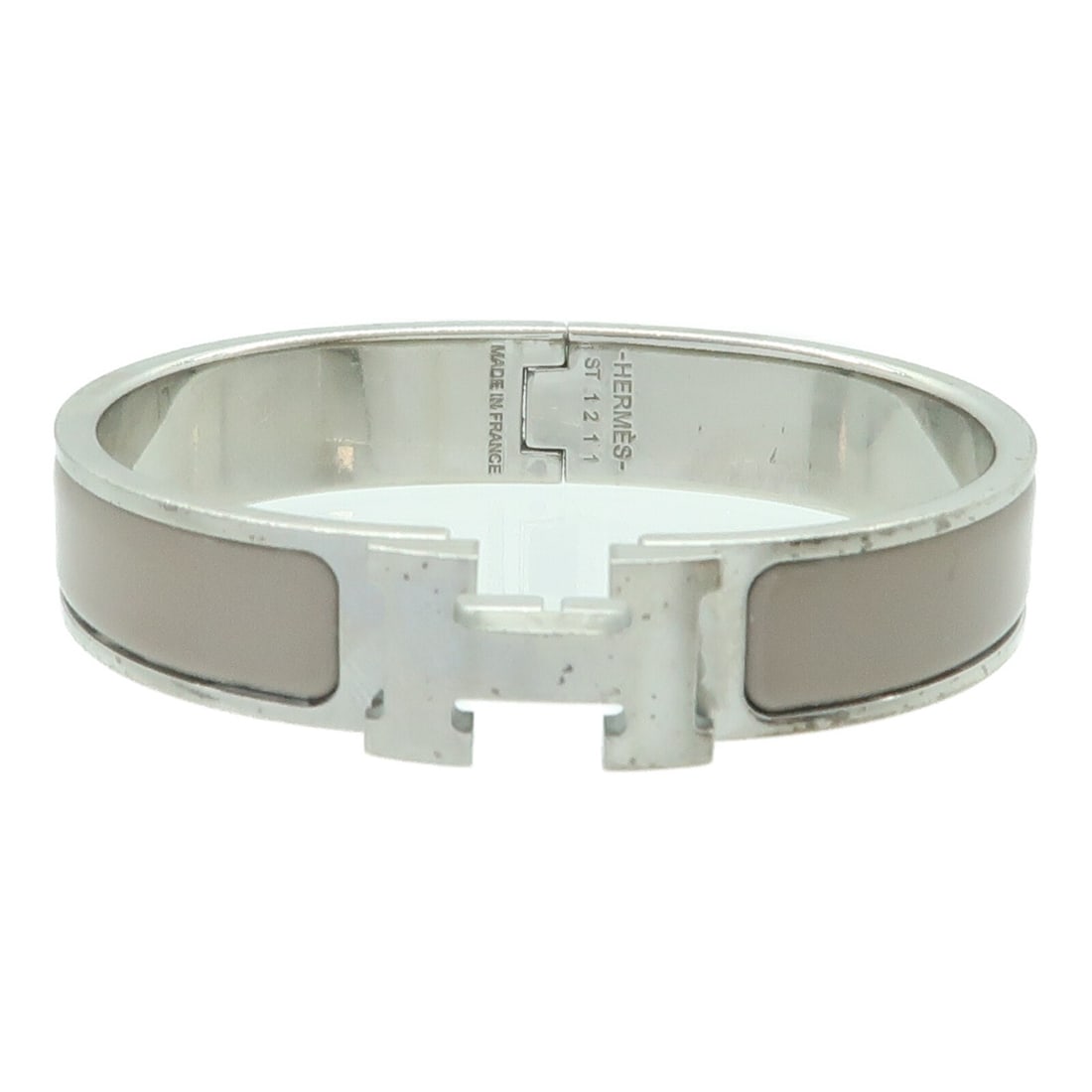 HERMES Clic H Silver Beige Bracelet France (1 of 10)