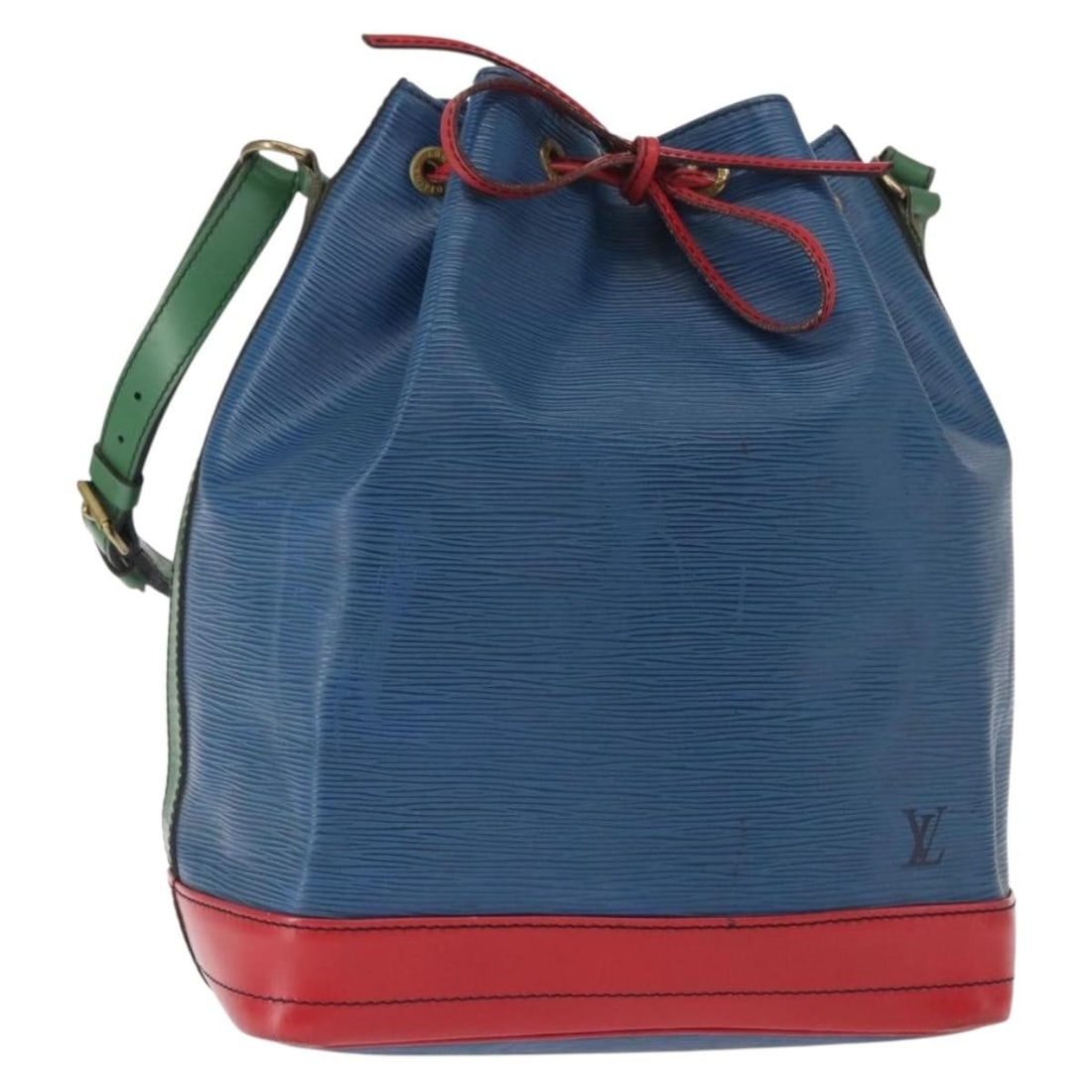 Louis Vuitton Noe Epi Leather Tricolor Shoulder Bag Blue Red Green M44082: Louis Vuitton Noe Epi Leather Tricolor Shoulder Bag Blue Red Green M44082 This Louis Vuitton Noe shoulder bag from the Epi Tricolor collection features a striking combination of blue, red, and green E
