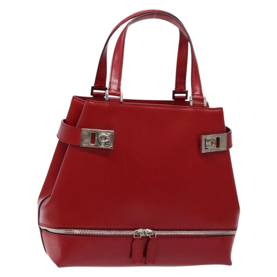 Salvatore Ferragamo Gancini Hand Bag Leather Red Silver Made in Italy: Salvatore Ferragamo Gancini Hand Bag Leather Red Silver Made in Italy Elevate your accessory collection with this authentic Salvatore Ferragamo Gancini Hand Bag, crafted in Italy from premium leather.