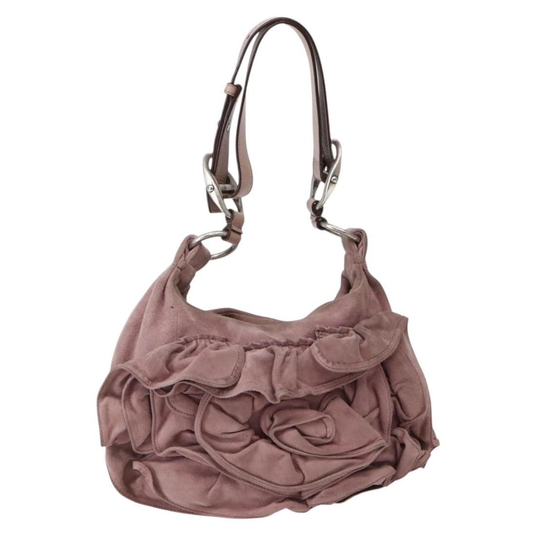 Authentic SAINT LAURENT Rive Gauche Suede Shoulder Bag Pink Silver Italy (1 of 18)