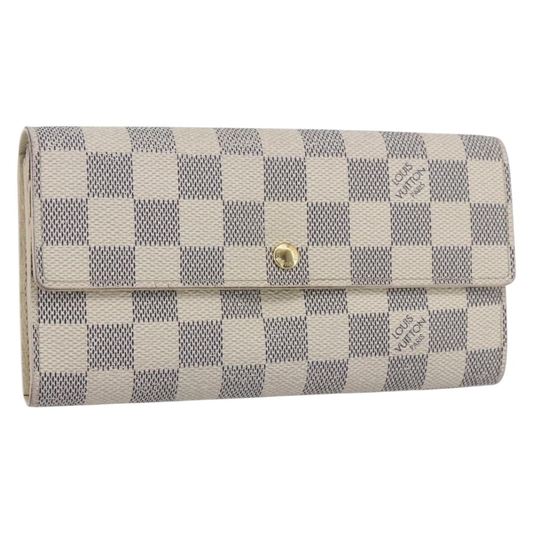Damier Azur Canvas Sarah Long Wallet by Louis Vuitton N61735: Damier Azur Canvas Sarah Long Wallet by Louis Vuitton N61735 This is a Louis Vuitton Damier Azur Sarah long wallet crafted from Damier Azur canvas. The wallet features a button clasp closure and multi