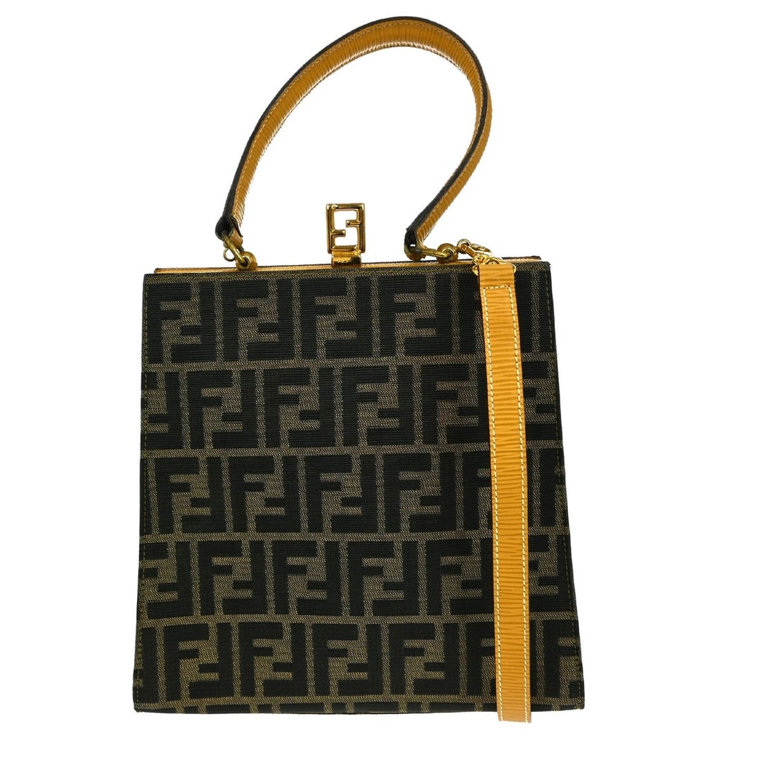 Fendi Zucca Medium Brown Canvas 2way Handbag with Double Handles: Fendi Zucca Medium Brown Canvas 2way Handbag with Double Handles This Fendi Zucca 2-way handbag features the iconic brown Zucca pattern on canvas with leather double handles. The medium-sized bag is a