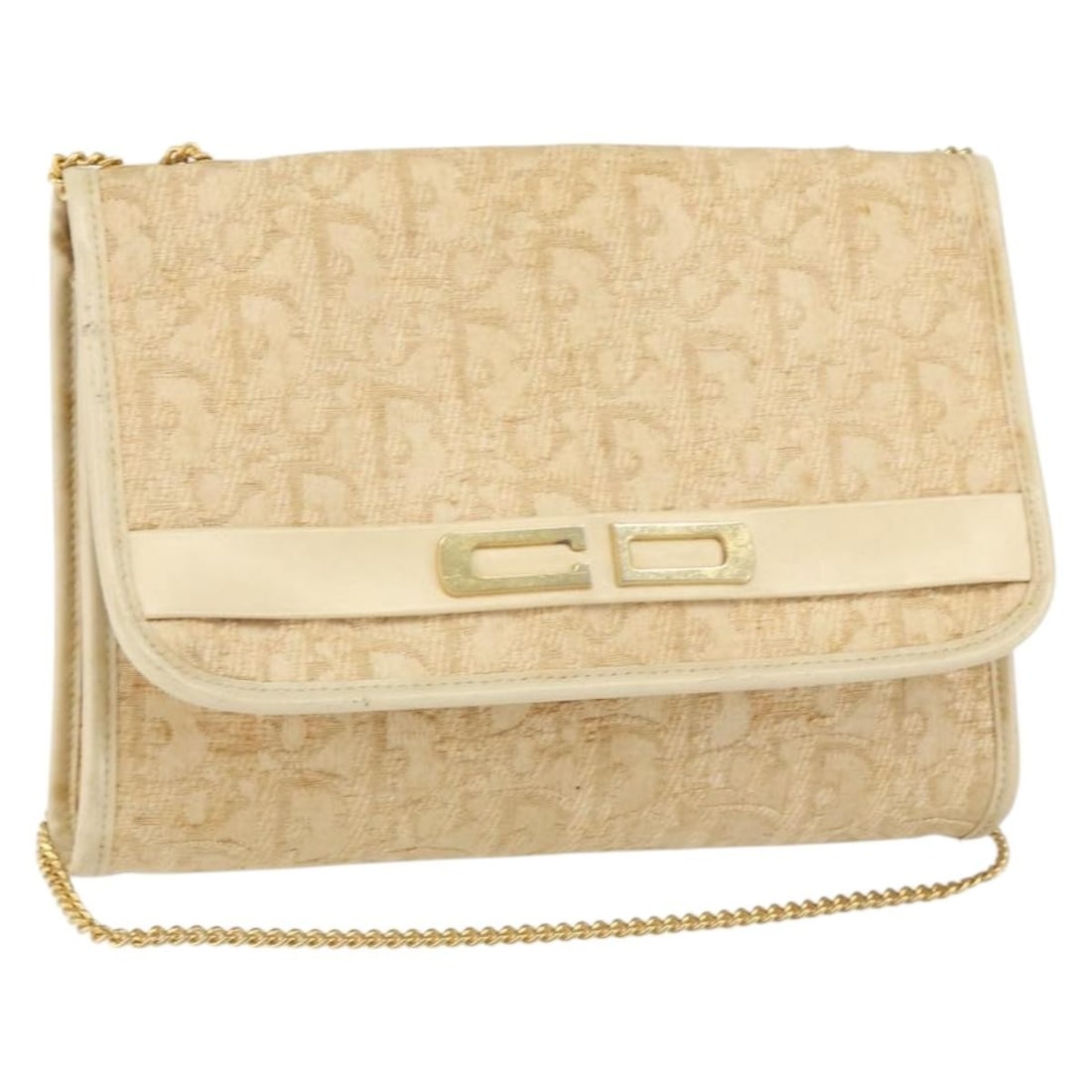 Christian Dior Trotter Canvas Beige Gold Shoulder Bag Auth 153098 (1 of 18)