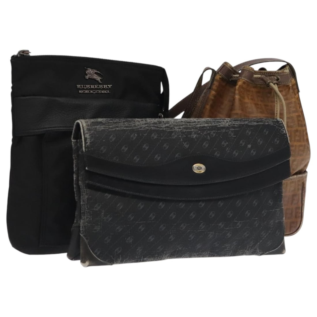 FENDI Zucchino Canvas Shoulder Bag Set of 3 Black Brown Auth (1 of 18)