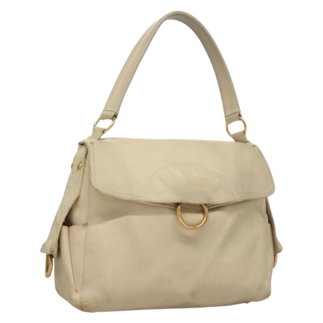 Salvatore Ferragamo Gancini Shoulder Bag Leather White Gold Italy (1 of 18)