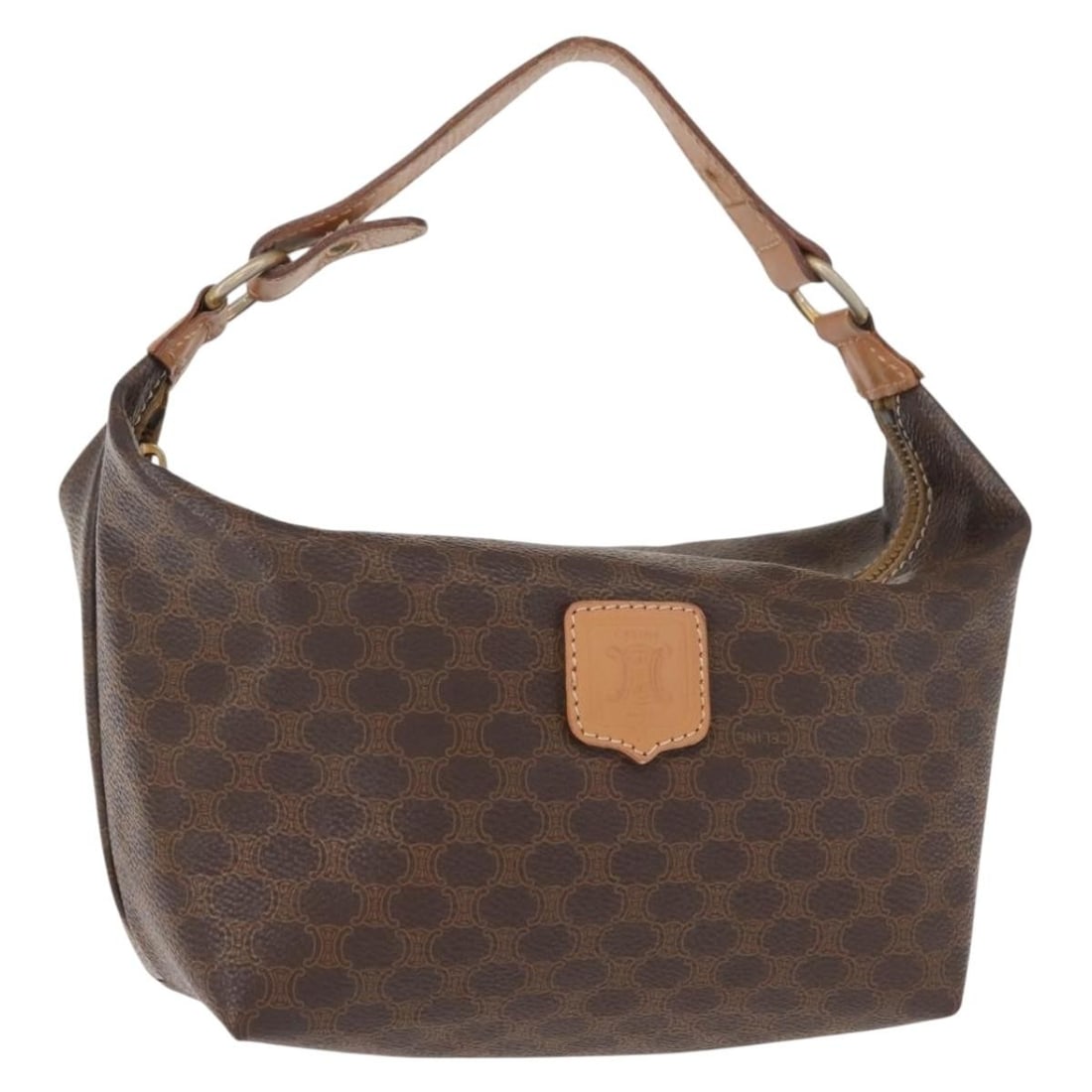 CELINE Macadam Canvas Hand Bag PVC Leather Brown Gold Authentic: CELINE Macadam Canvas Hand Bag PVC Leather Brown Gold Authentic This stylish CELINE Macadam Canvas Hand Bag combines luxury and functionality. Crafted in France, it features a brown and gold color sch