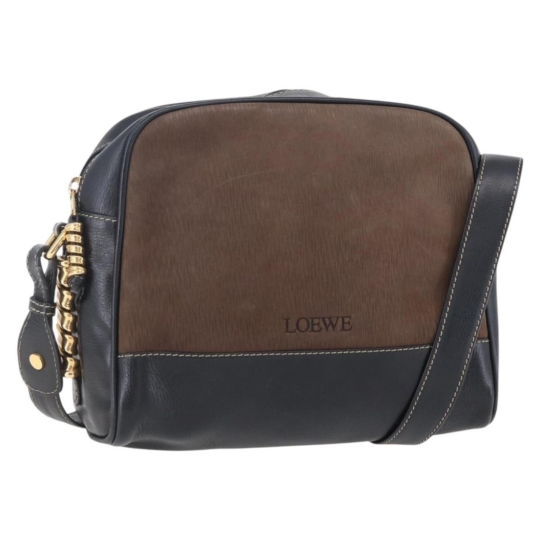 LOEWE Velazquez Brown Leather Shoulder Bag Gold Accents Auth 146928 (1 of 18)